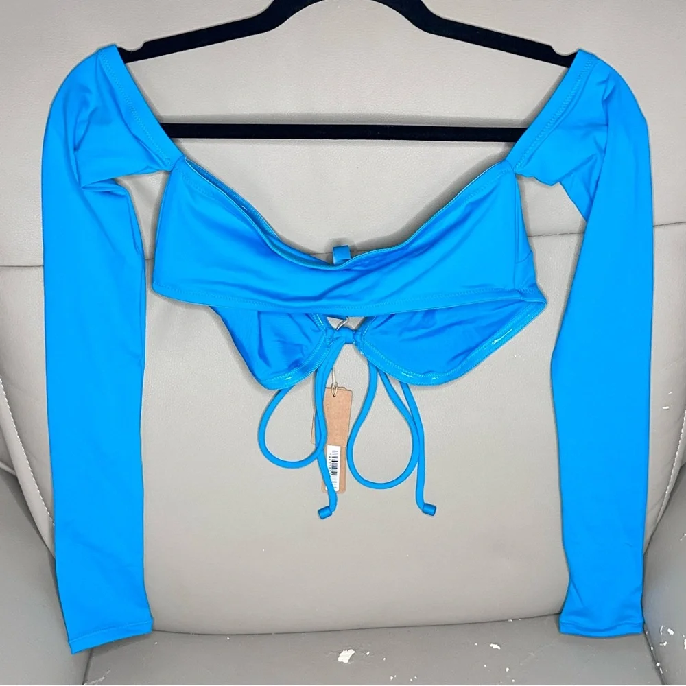 SKIMS Swim Long Sleeve Bikini Top size XS Turquoise